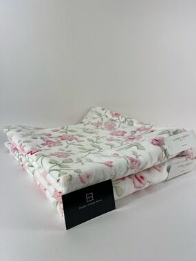 Laura Ashley Pink & Green Floral Bath Towel Set Soft Cotton Velour Set of 2 NEW